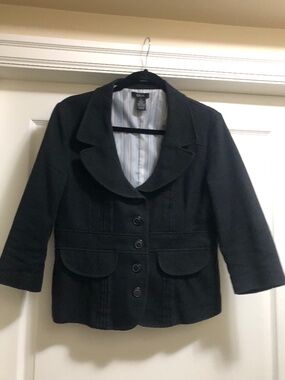 Women’s Large GNW Blazer Black Scoop Neck 100% cotton 3/4 sleeve